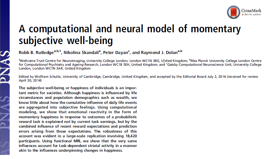 A computational neural model of momentary subjective well-being Rutledge Lab
