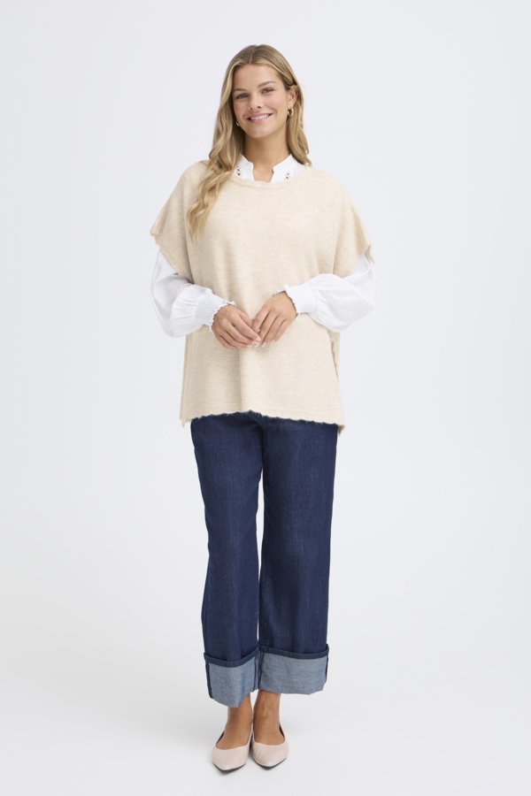 Fransa Elise Poncho Sweater Oatmeal