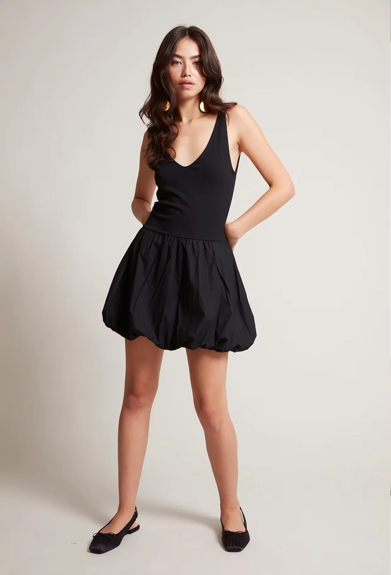 RD Style Vara Double V Neck Bubble Dress Black