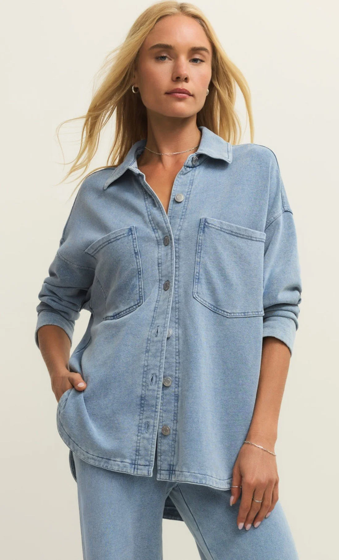 Z Supply All Day Knit Jacket Ocean Air Indigo