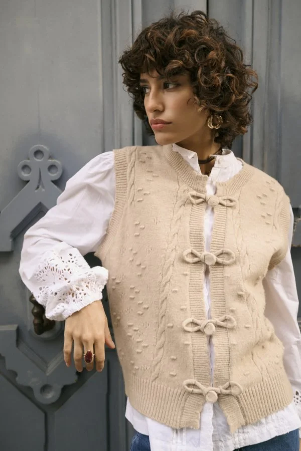 Cream Samira Knit Vest Oat Melange