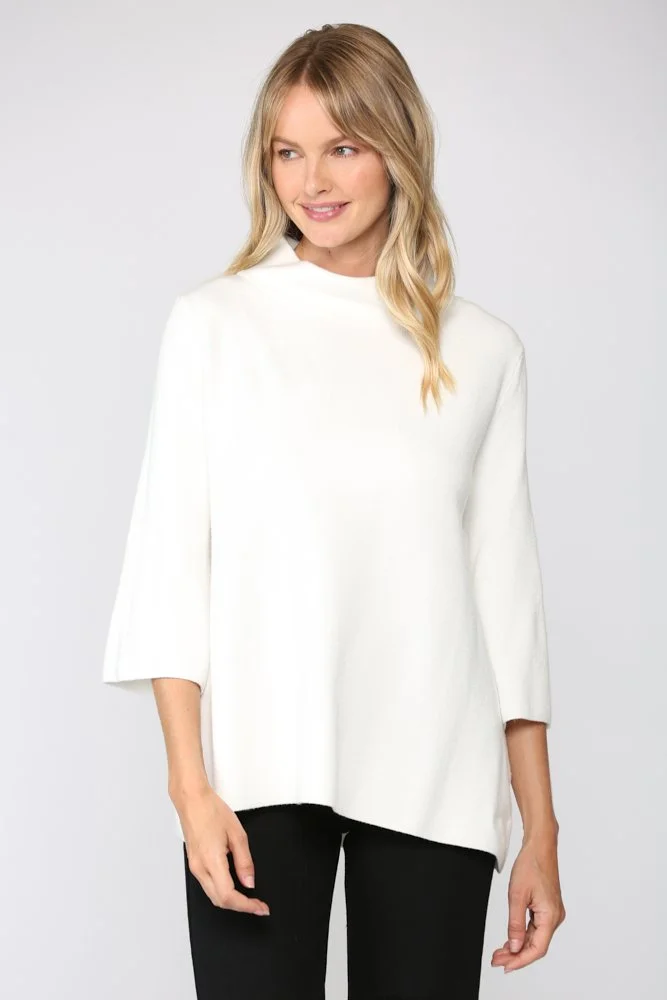 Bell Sleeve Mock Neck Pullover Cream