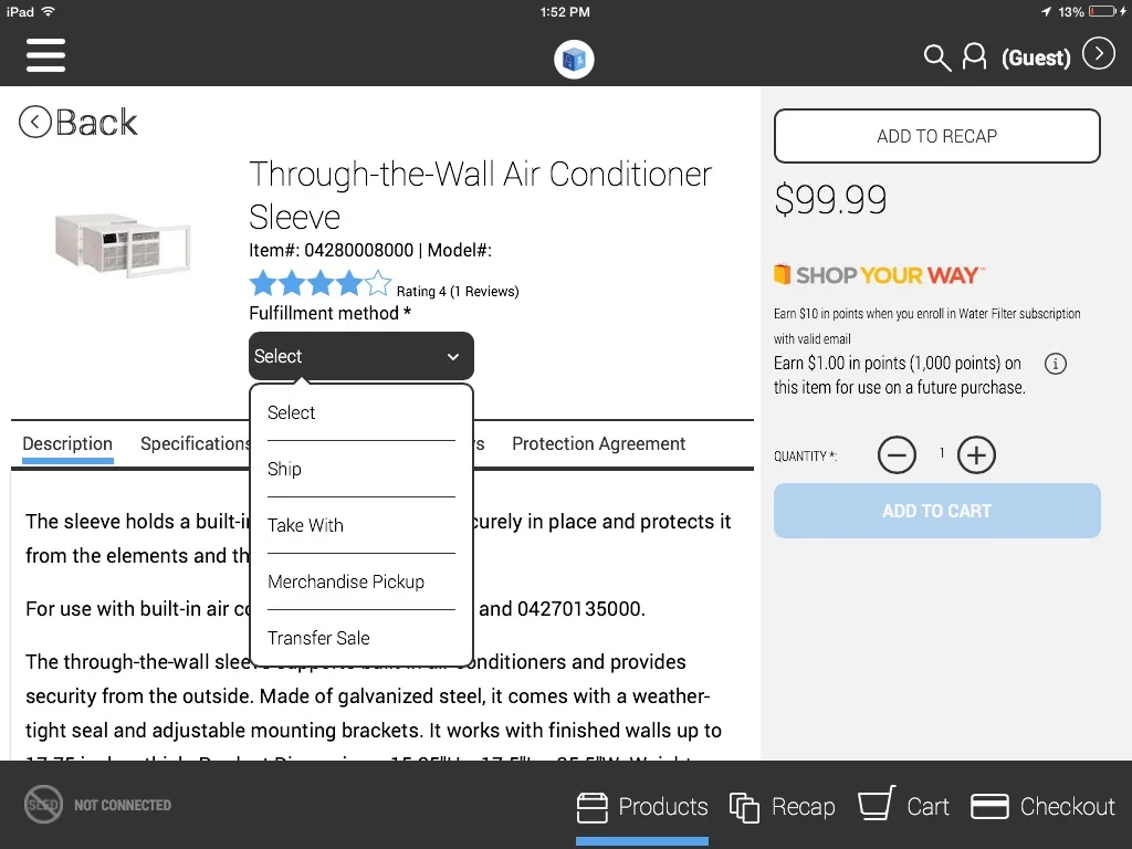 Product Details with Drop down menu