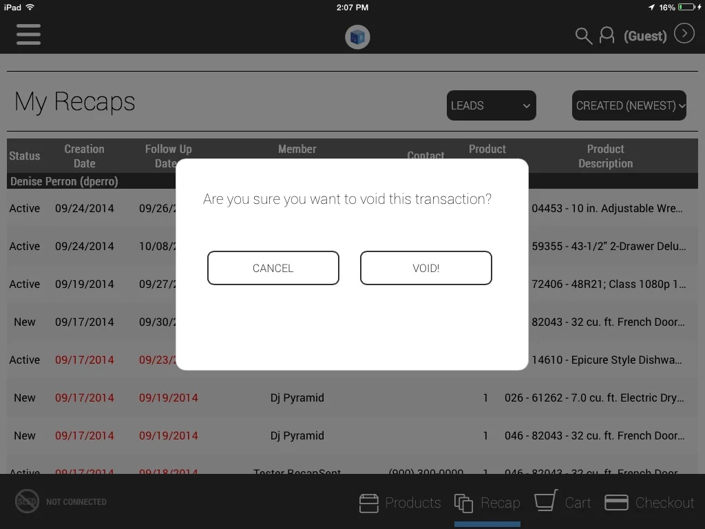 Tranaction Voiding Modal