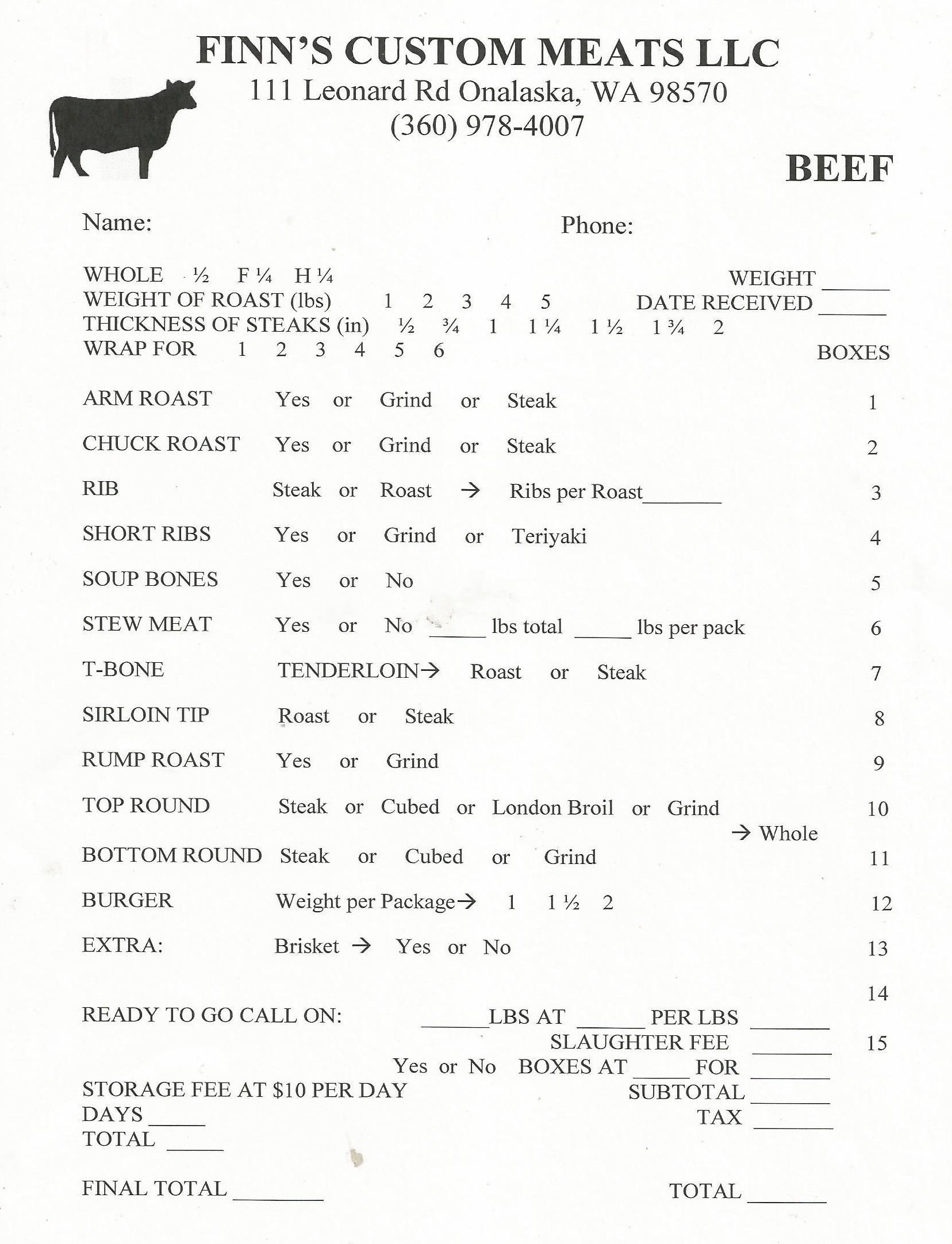 Finn's Custom Meats — Beef