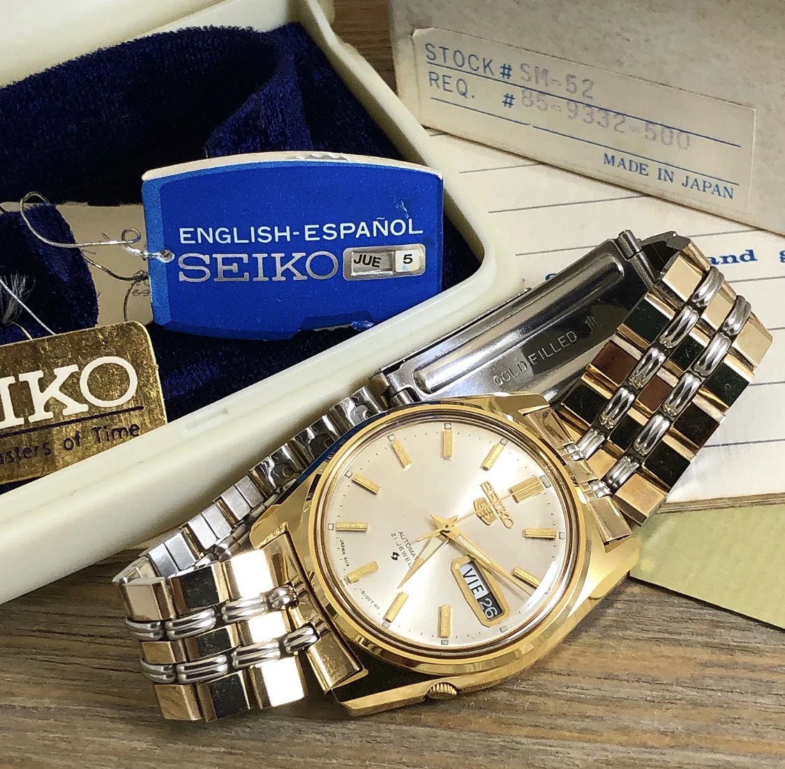 1970 NOS Seiko 6119-8090 “5” Automatic Day/Date (Gold Filled) FULL KIT