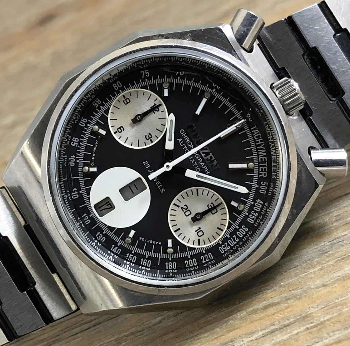 1980 Citizen 67-9356 Automatic Chronograph “Challenge Timer” Bullhead (Reverse Panda)