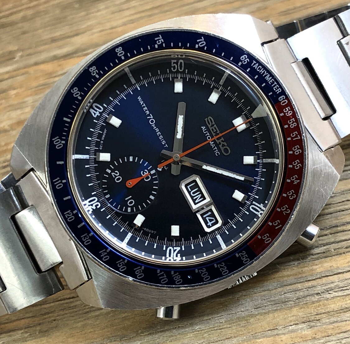 1969 Seiko 6139-6009 Automatic Chronograph “Blue Pogue” (Resist)