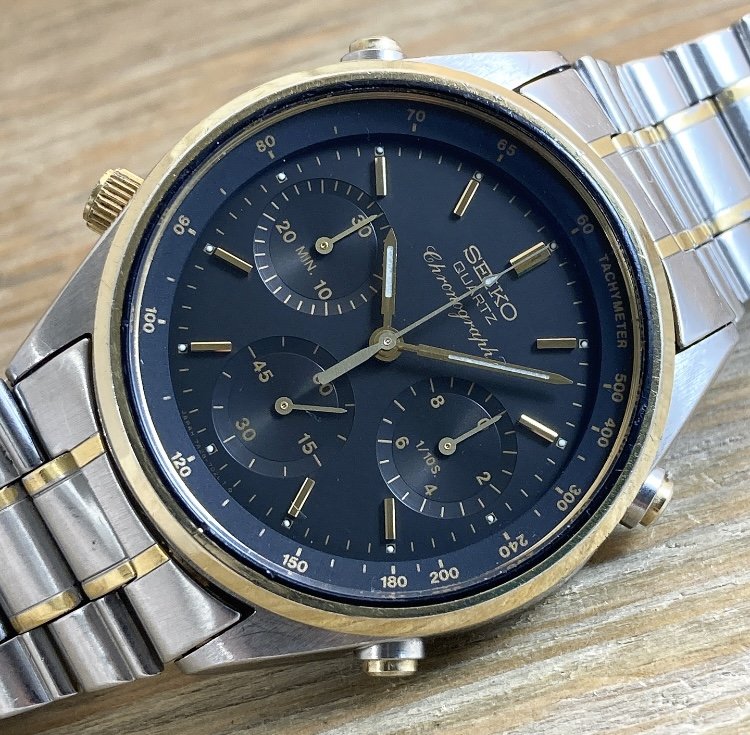 1984 Seiko 7A28-7020 Quartz Chronograph Two-Tone “Black Bond” 1984 Seiko 7A28-7020 Quartz Chronograph Two-Tone “Black Bond”