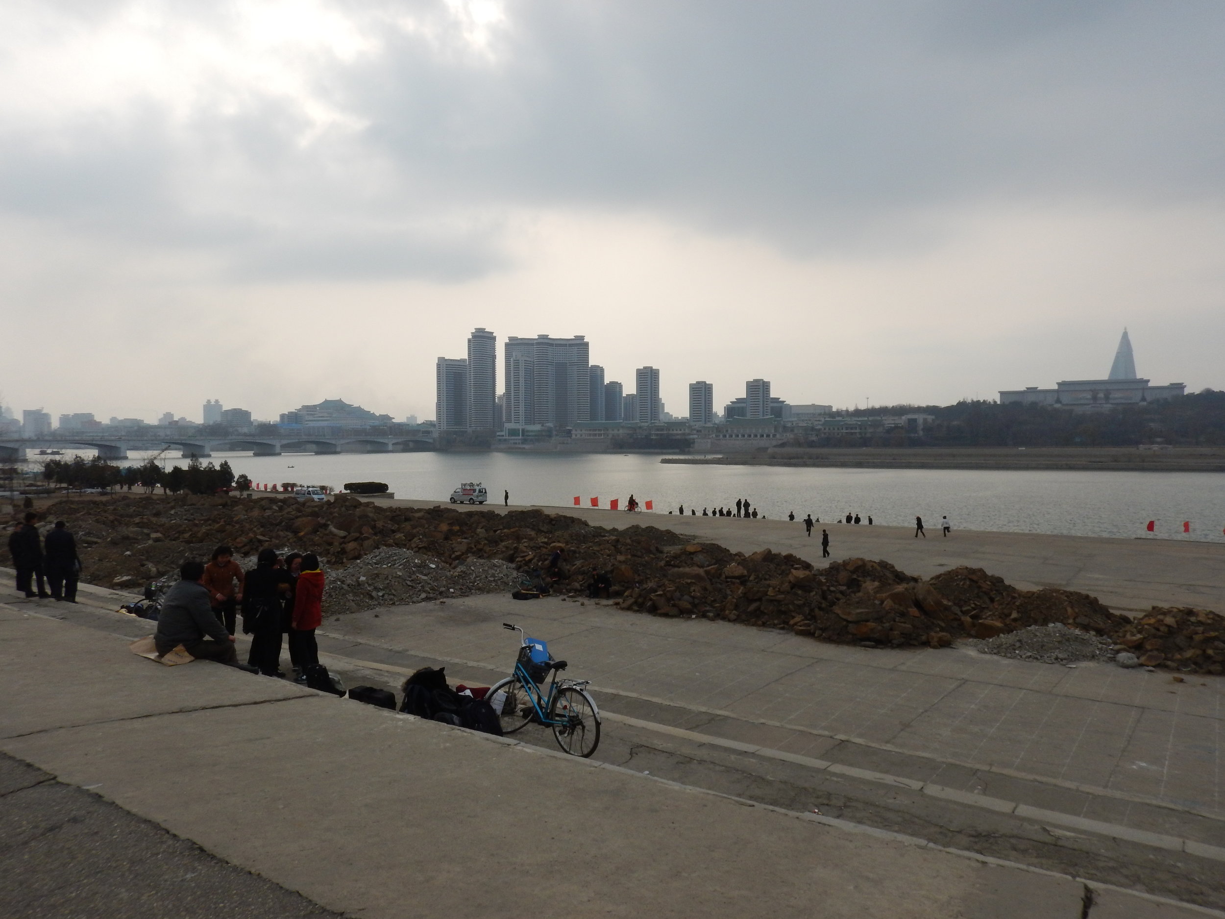  A view of the Taedong River as seen from the eastern bank, which was undergoing renovation in March 2016. This picture is actually illegal, as photographing construction sites is prohibited by North Korean law. (Photo by Ethan Jakob Craft.) 