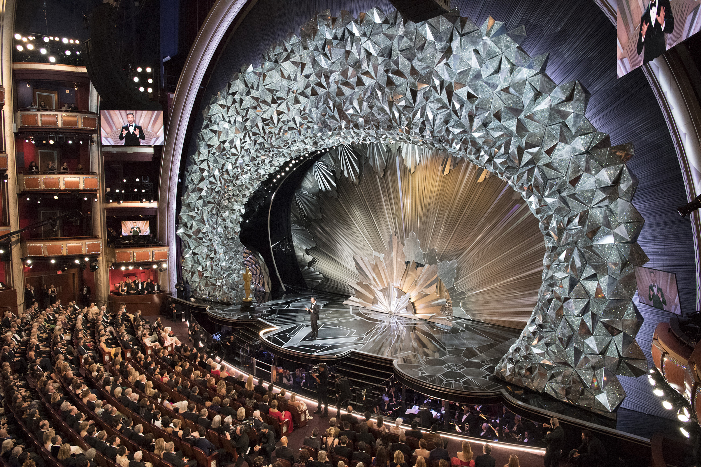 The stunning Dolby Theatre where host Jimmy Kimmel joked that each Swarovski crystal on stage represents the humility of the Hollywood elites in the room. Ed Herrera—ABC/Getty Images