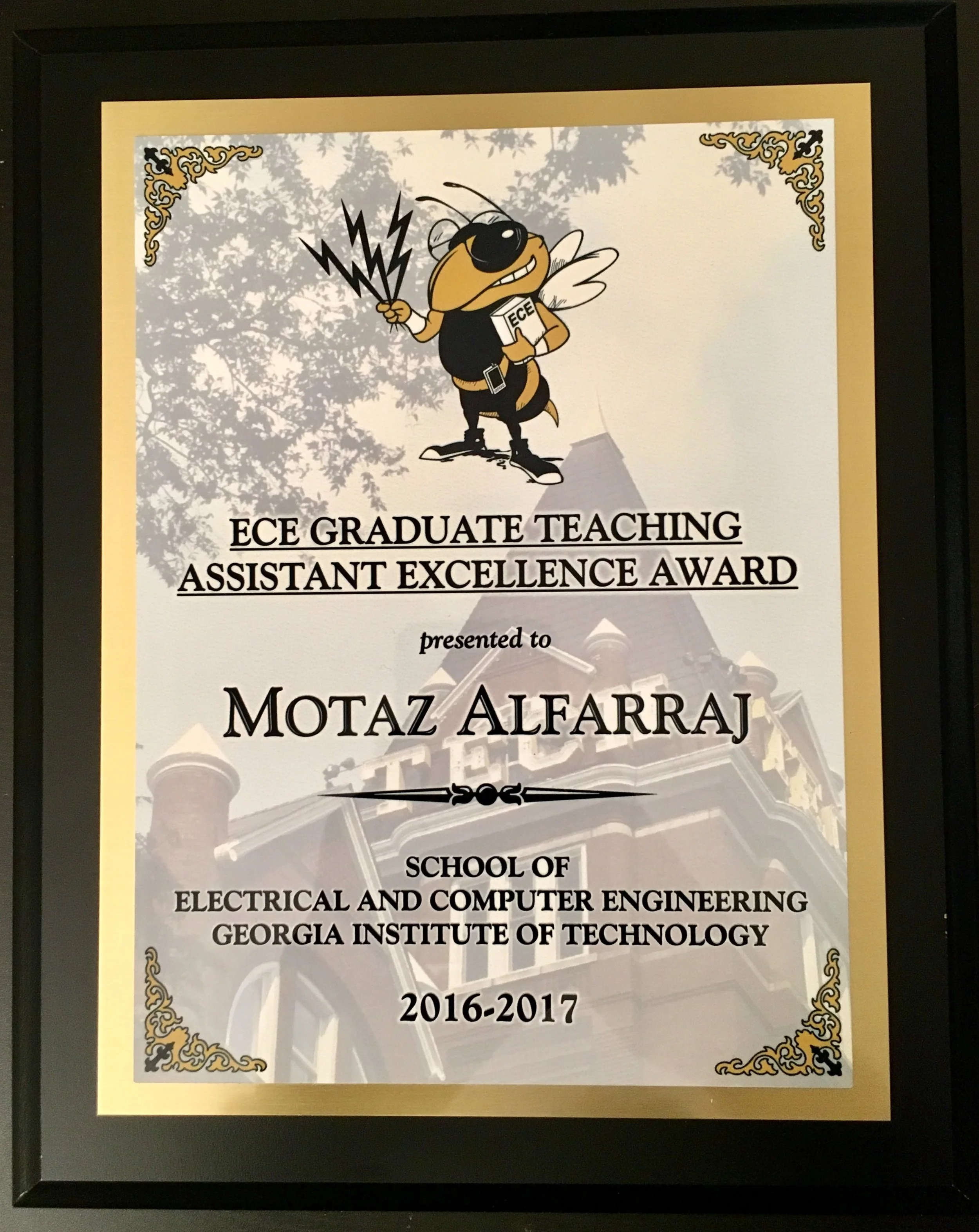 Roger P. Webb GTA Excellence Award Plaque