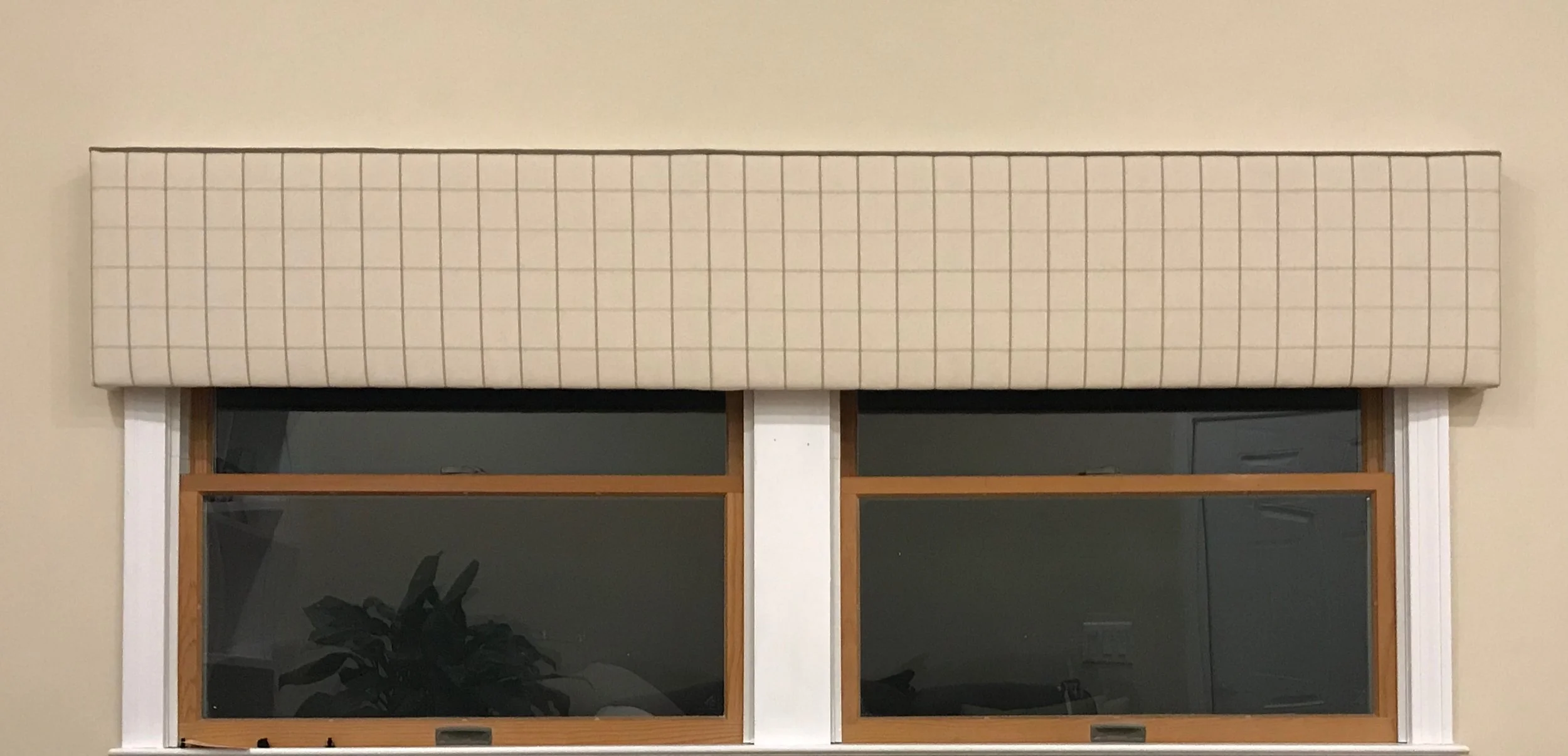 Custom Upholstered Valance Pindler windowpane fabric.jpeg