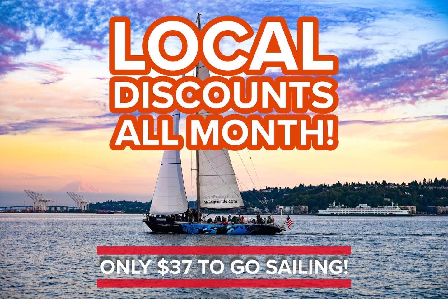 WA State residents sail for as little as $37 per person! Our final day of the season will be October 5th, so join us on the water while you can! Book at SailingSeattle.com.