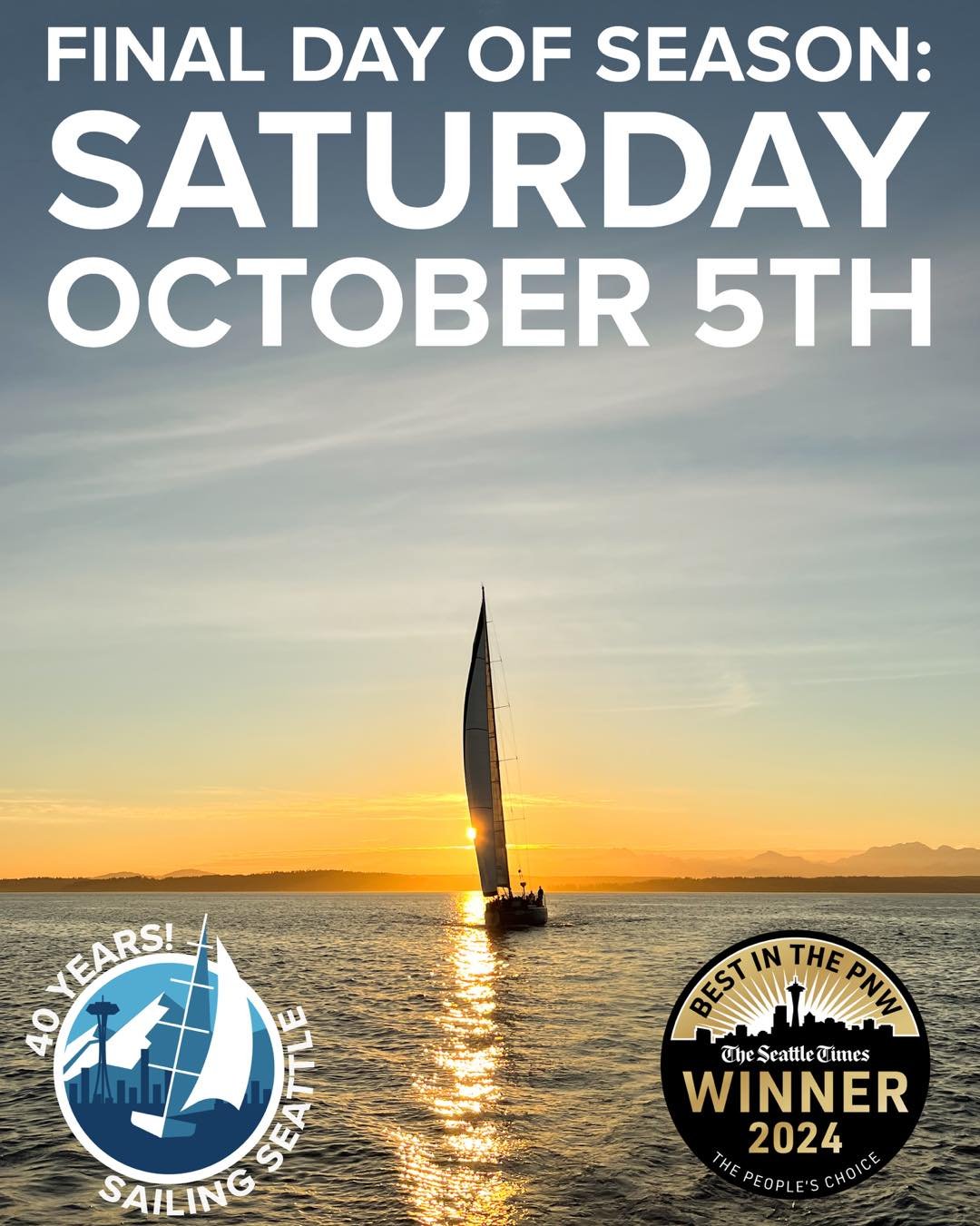 We only have a couple days left before we close up shop for the winter. Come join us out on the sound for a final sailing season send off! Plus: 15% off using code OCTOBER