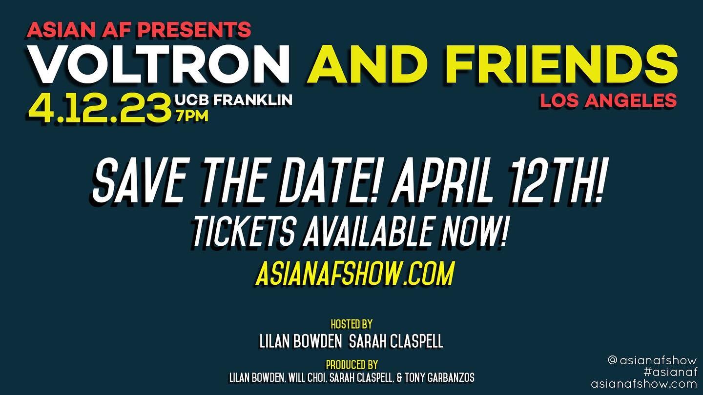 LA. One week from today&mdash;Wed April 12th, 7pm at @ucbtla. VOLTRON AND FRIENDS TAKES THE STAGE!

The lineup is dropping at the end of the week, so get your tickets now before they sell out! You won&rsquo;t want to miss this, trust us!

Tickets at 