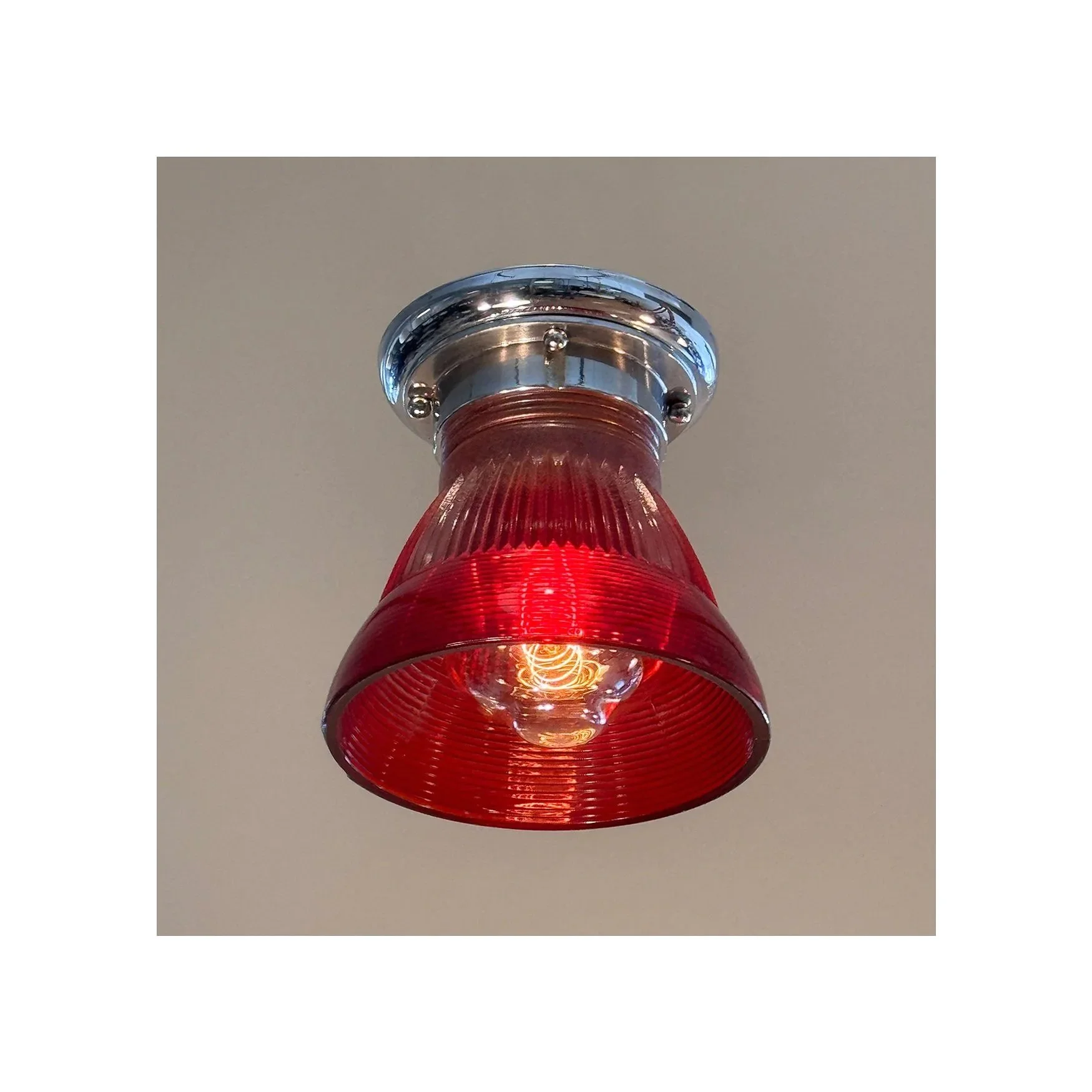 Industrial Red Glass Flush Mount Light No.01.FM