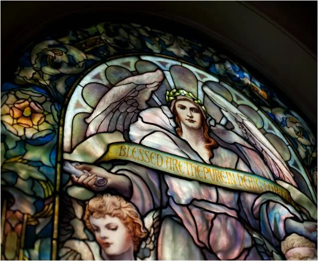 An image of one of the Beatitudes windows