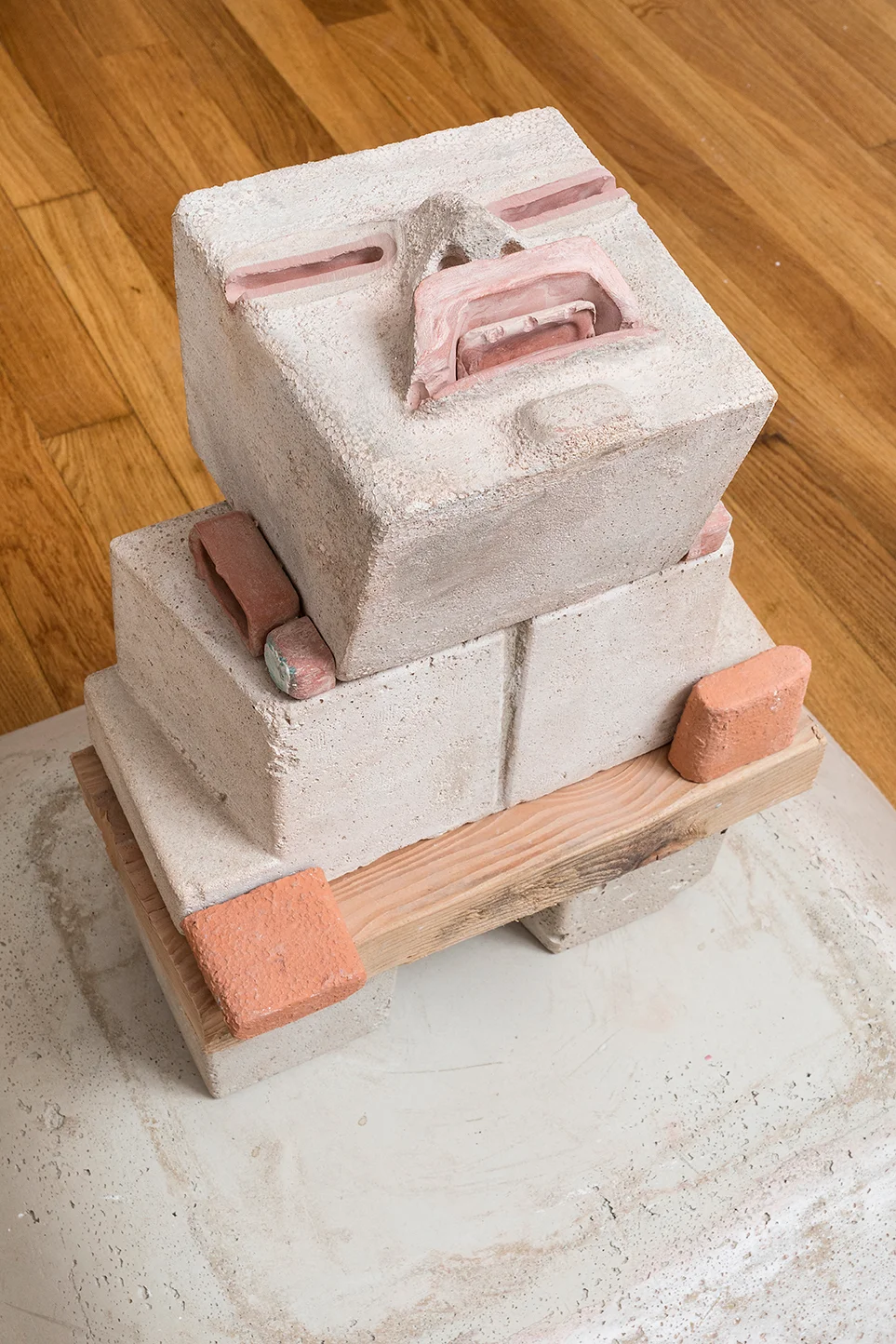 Steve Keister Olmecoid Figure - detail 2005 Cement, ceramic, acrylic, and wood 24 x 28 x 28 inches
