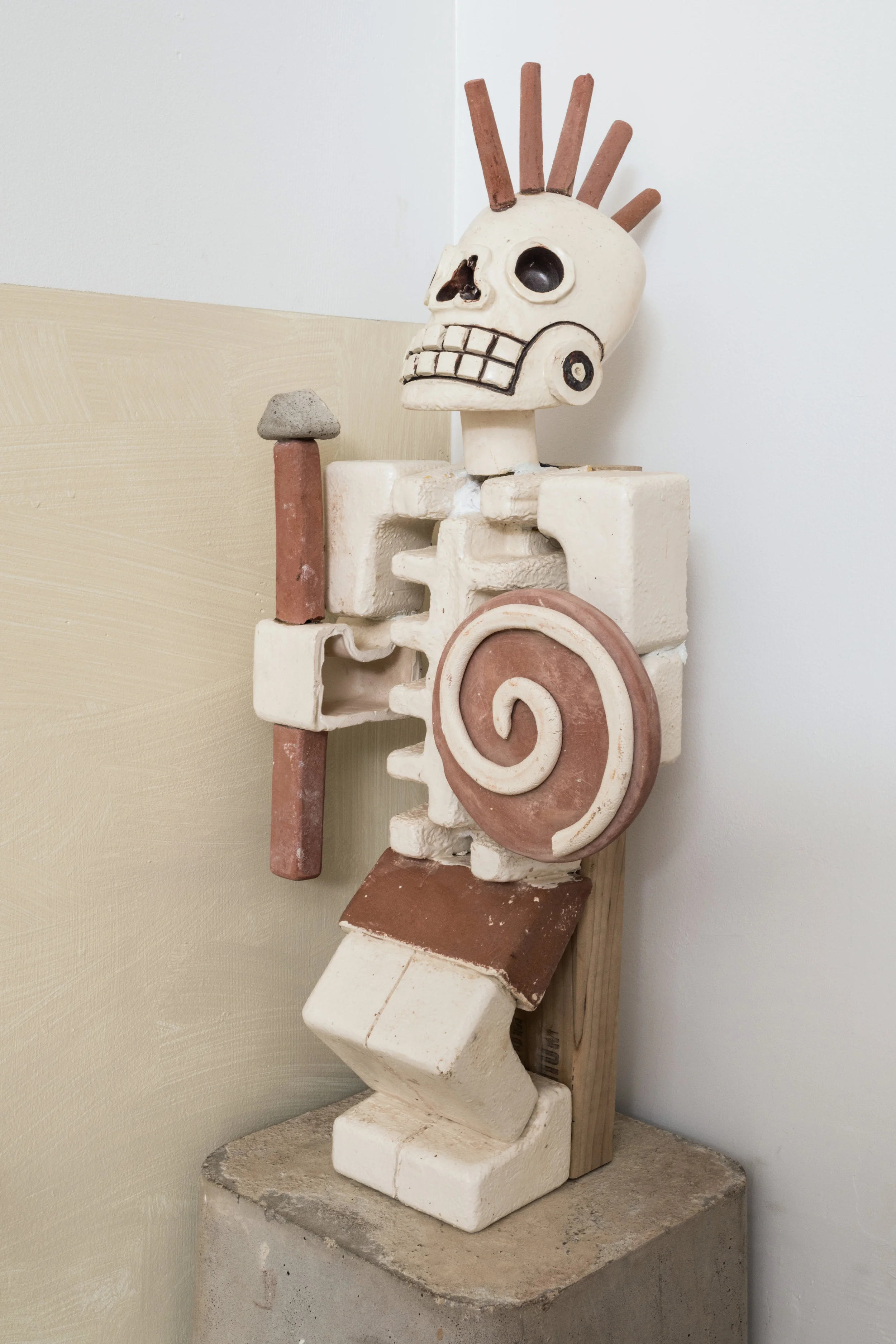Steve Keister Xibalba Tableau 2.0 - detail 2017 Glazed ceramic, cement, acrylic on paper, and wood 30 inches x 16 feet x 12 inches