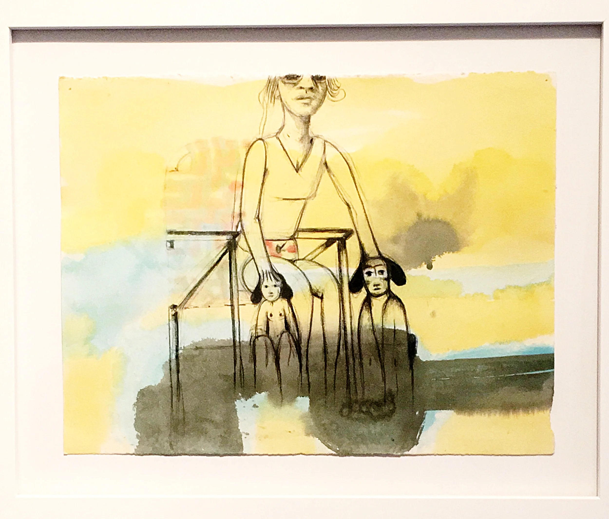 David Humphrey Her Pups 2014 Acrylic and colored pencil on frosted mylar 15.5 x 19 inches (framed)