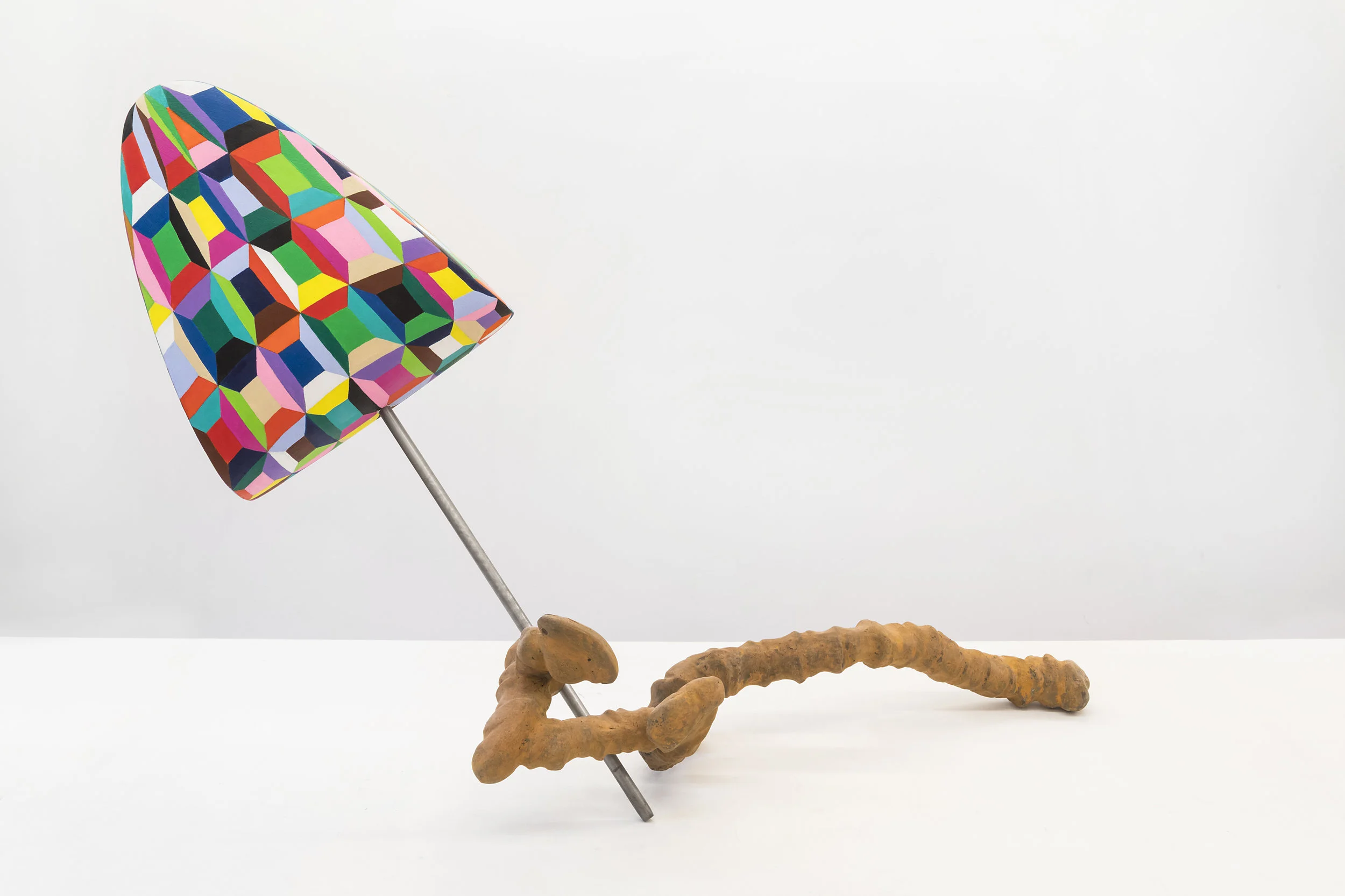 John Newman Discussion Stick (Rusty and Exuberant) 2015 Cast bronze with ferric patina, steel rod, styrofoam coated with aqua resin, and acrylic paint 38 x 25 x 20 inches