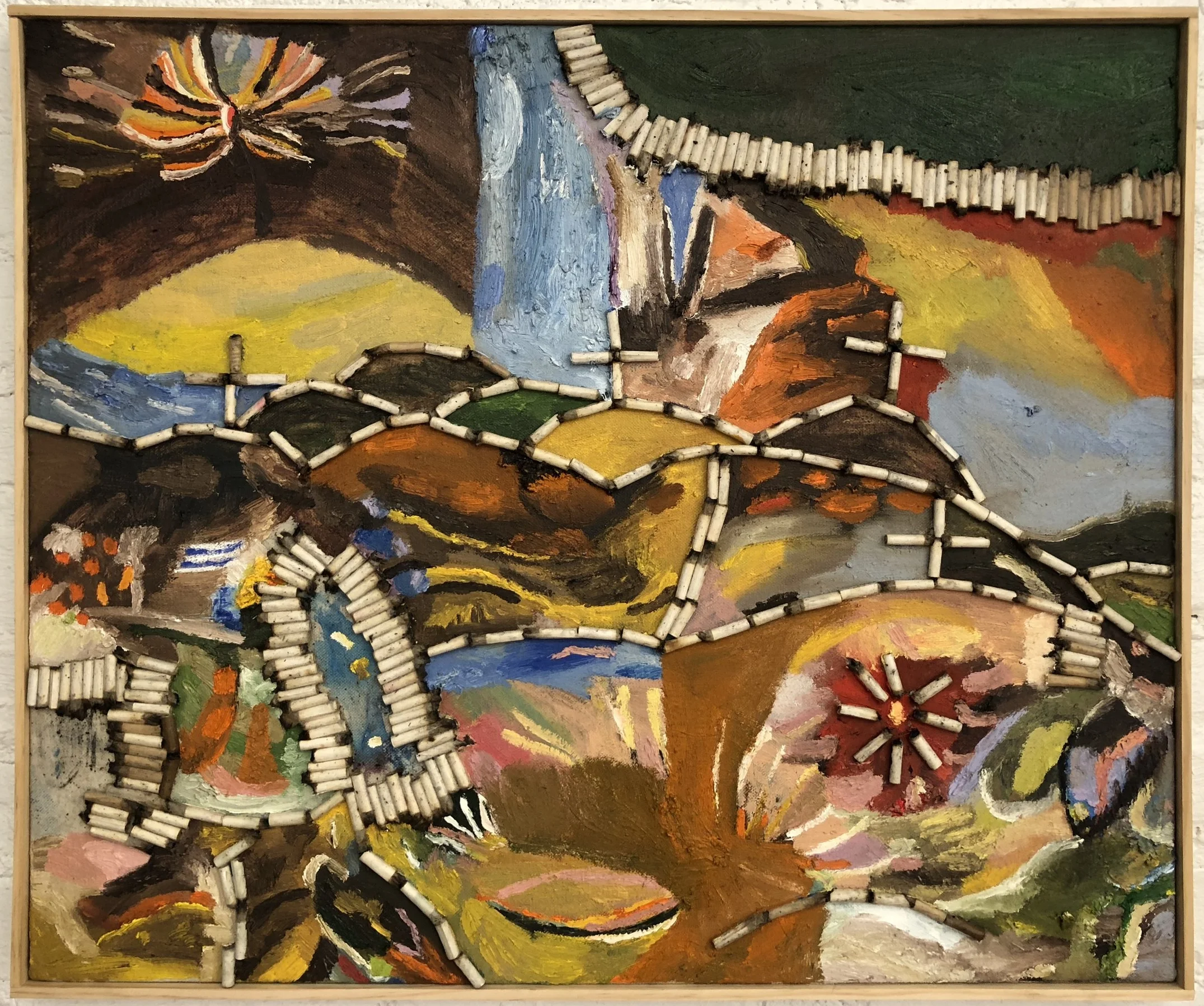 Matias Arganaraz Roach Fields 2017 Oil and roaches on canvas in artist frame 20.5 x 24.5 inches