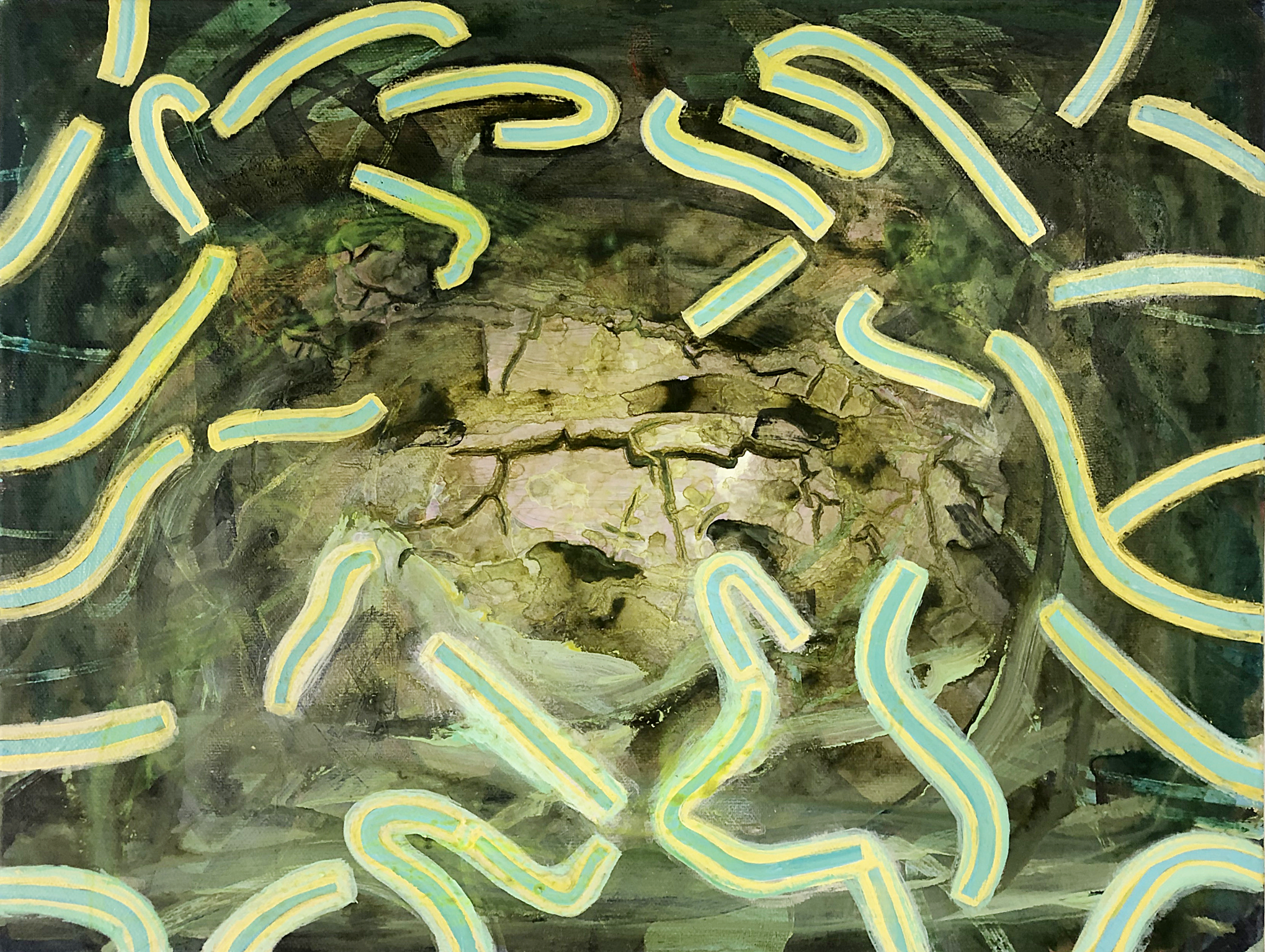Jennifer Coates Cave Spirits 2018 Acrylic on canvas 8 1/2 x 11 inches