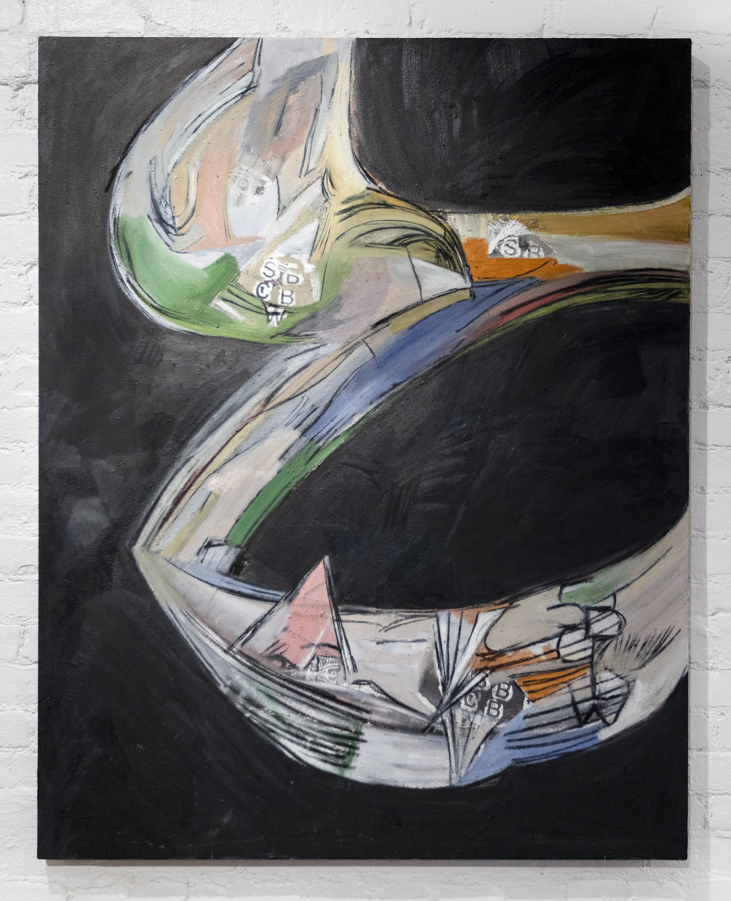 Matias Argañaraz Wuush (S.B.C.B.W.) 2017 Oil, screenprint, acrylic, and charcoal on canvas 48 x 38 inches
