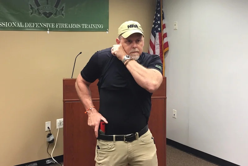 (Photo courtesy/Green Ops Training. NOTE: This photo depicts a training pistol device and is performed in a controlled environment. Always adhere to the Gun Safety Rules, and only aim a firearm at approved targets.)