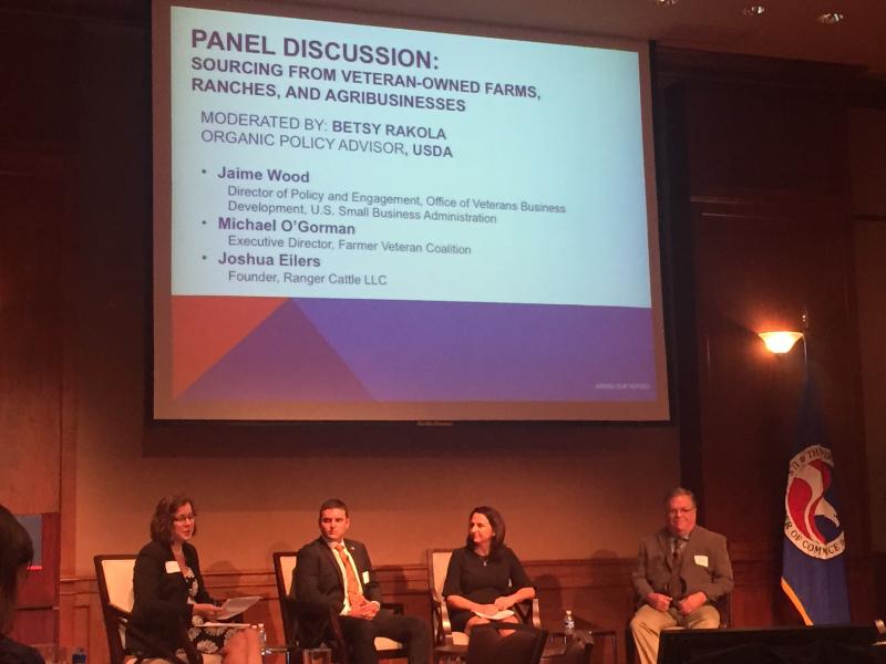 From left to right: (Betsy Rakola of the USDA; Joshua Eilers, founder of Ranger Cattle; Jaime Wood, office of veterans business development with the U.S. Small Business Administration; and Michael O'Gorman, executive director of the Farmer Veteran Coalition.