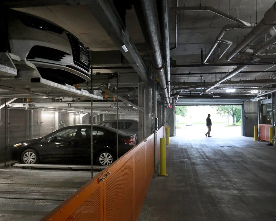 The garage at the M on Hennepin features the car matrix parking system that can shuffle cars on its two levels, allowing residents to have 24 / 7 access. (DAVID JOLES • STAR TRIBUNE)