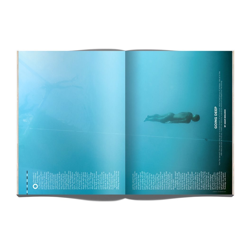 Editorial design for Playboy Magazine

Going Deep

How far beneath the sea can man go in a single breath?  A small, determined group of athletes risks all in the relentless pursuit to find out. Inside the perilous, marvelous world of free diving. 

B