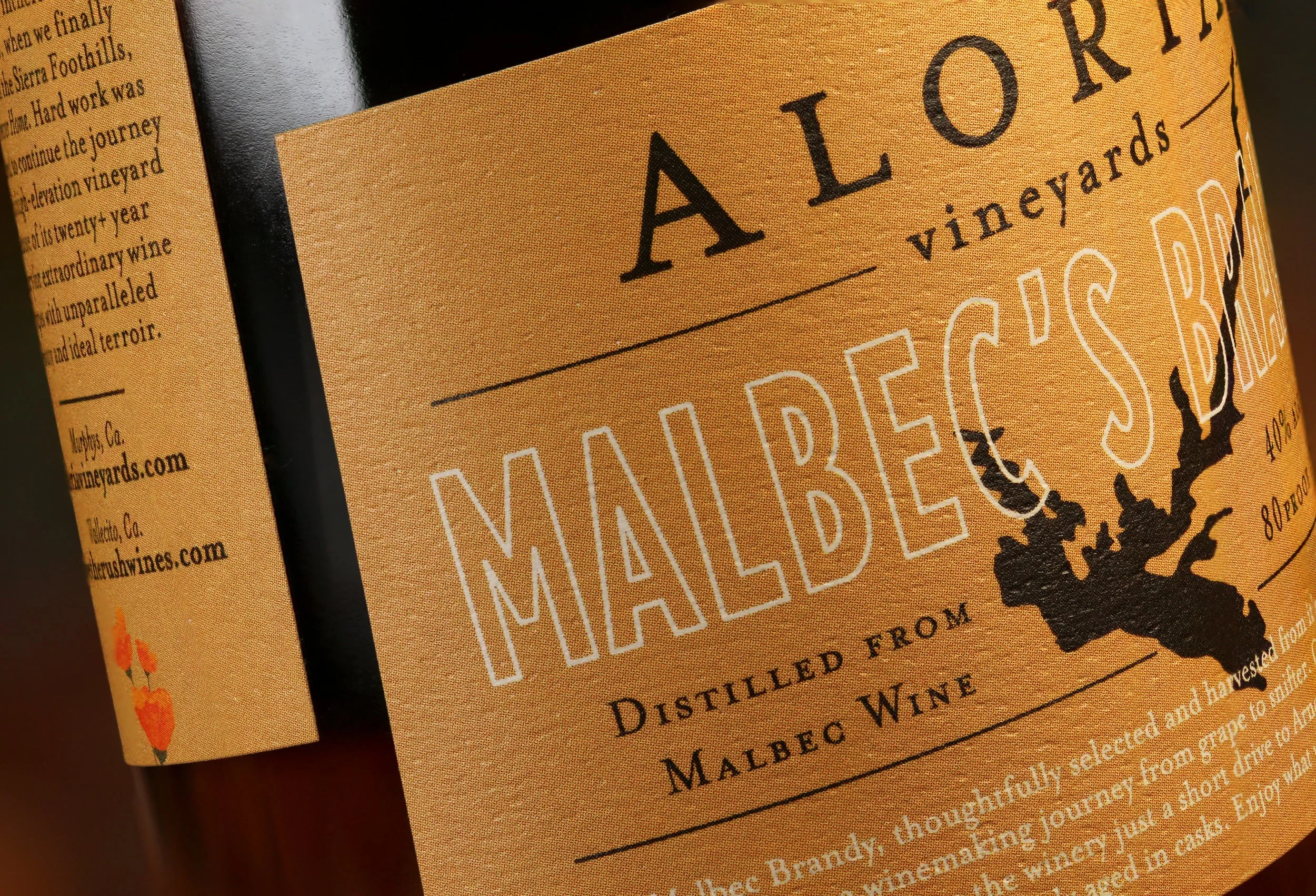 aloria vinyard's MAlbec's brandy: label design