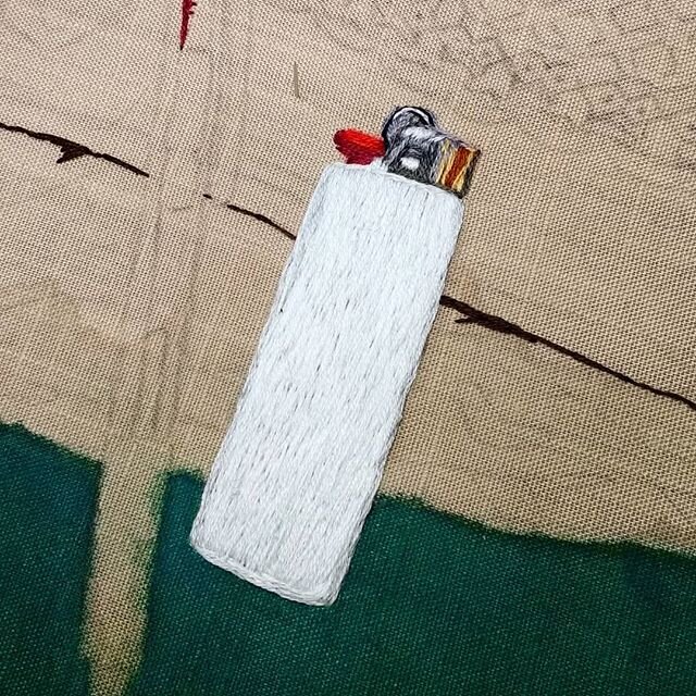 Lighter, life size. I'm starting with the simplest things in this one, mostly because I'm quickly running out of floss and I'm working on getting more from an online seller. Thank God for shops on Etsy selling individual skeins, because I've got abou