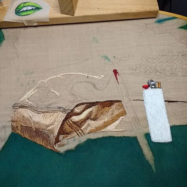 Finally got floss in a few days ago, so it's time to render some fabric 🙃 it's a challenge for me, but I'm trying to just tackle it head on. 
I have to do the underwear first so I can get the pen straight. Sometimes pulling on the thread can distort