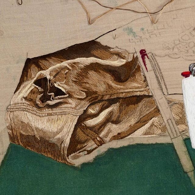 About 30 hours in and feeling okaaaay. Things actually look like things. Also my studio is like 80&deg; so my brain is melting.
&bull;
&bull;
&bull;
#embroideryartist #embroideryinstaguild #embroideryhoop #handembroidered #handembroidery #fiberart #f