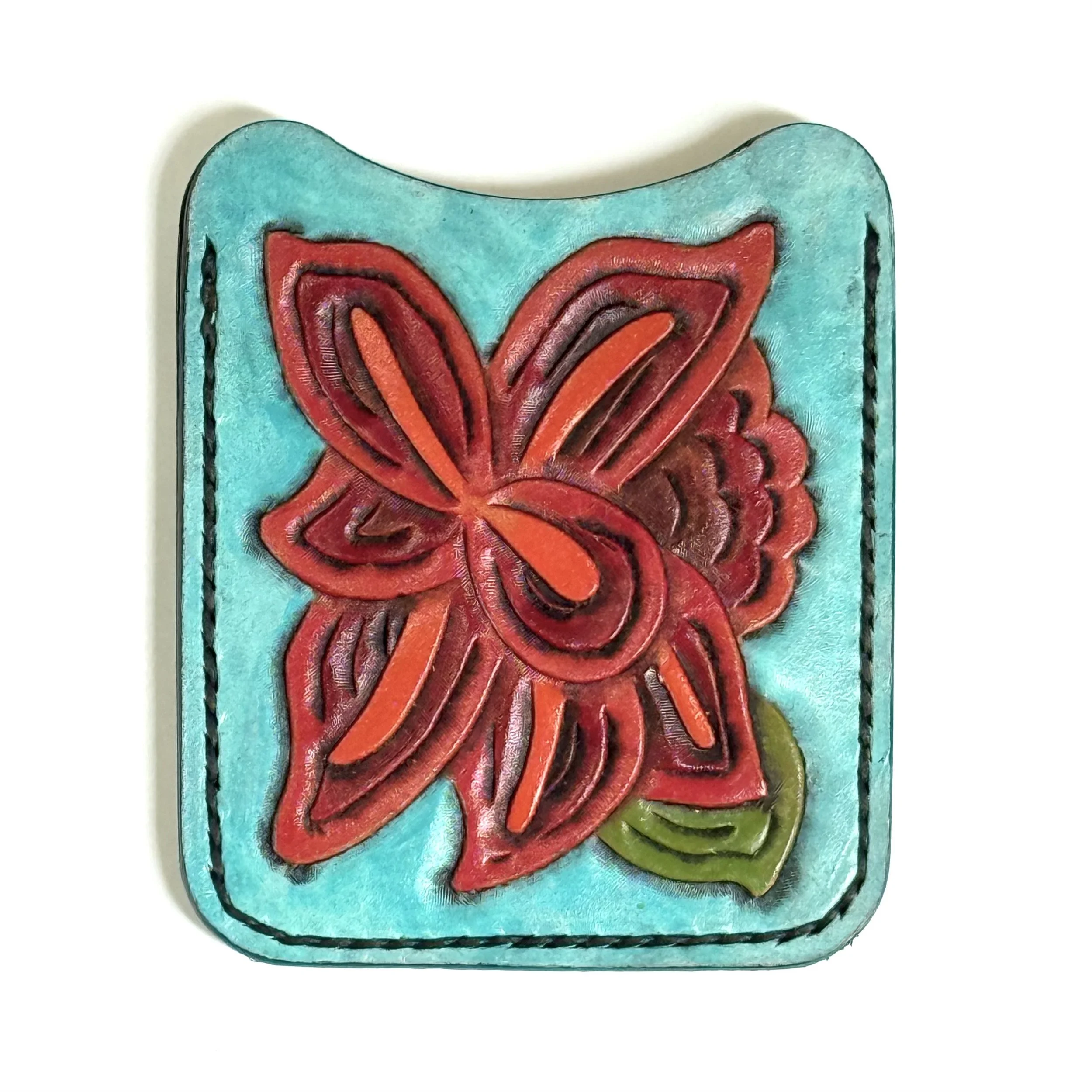 Red Flowers with Turquoise Mini Wallet