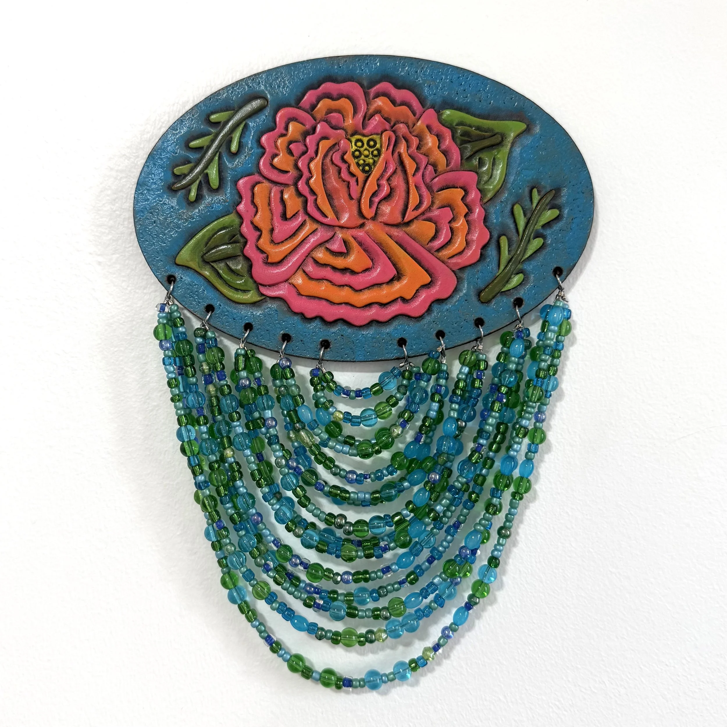 Bright Pink and Orange Leather Floral Panel