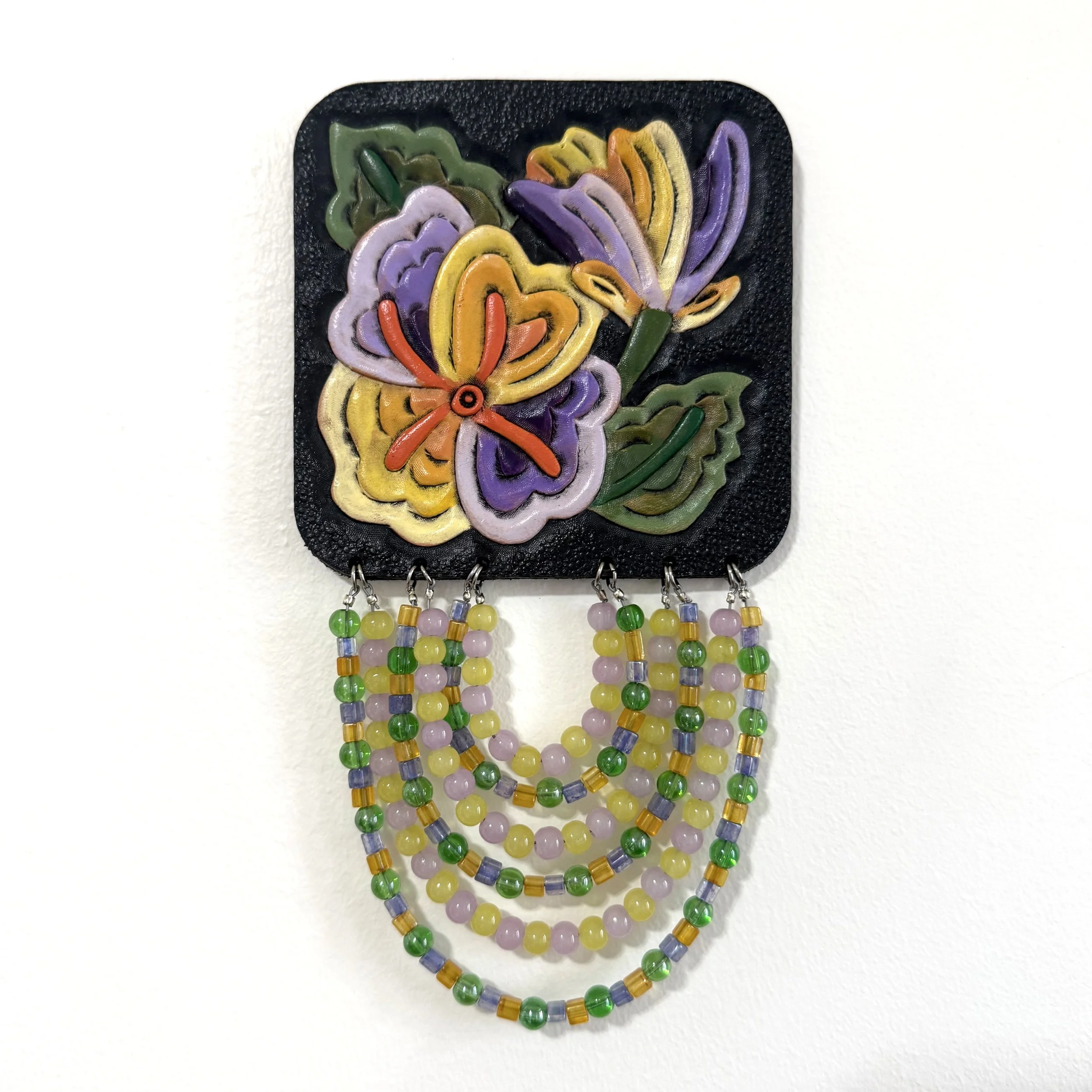 Purple Yellow Leather Floral Panel