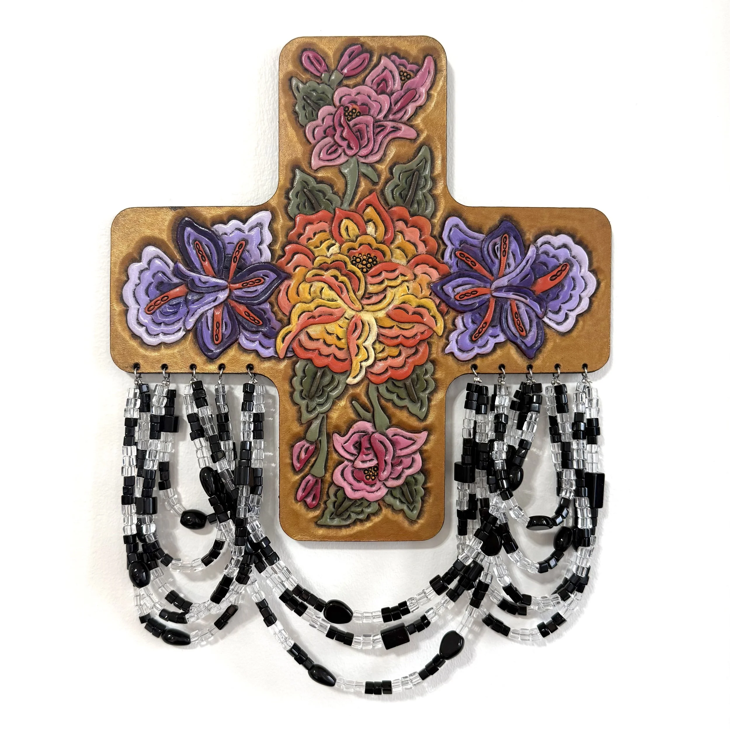 Large Multi Colored Leather Floral Panel