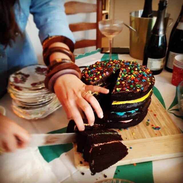 I made a rainbow birthday cake for my 2 pixies... Omg so good and so easy... Gluten free &amp; vegan... @chelseawinter xxx

#imadethis #myworld #livelife #chasetherainbow #pixies #dizziepixiedesigns #chelseawinters #vegancake #sprinkles #hippiemum #b