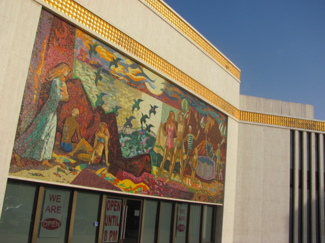 Mural, entitled "Pleasures Along the Beach," on Wilshire Boulevard in Santa Monica, just before its removal. Photo credit: Brian Worley and the Millard Sheets Fan Club