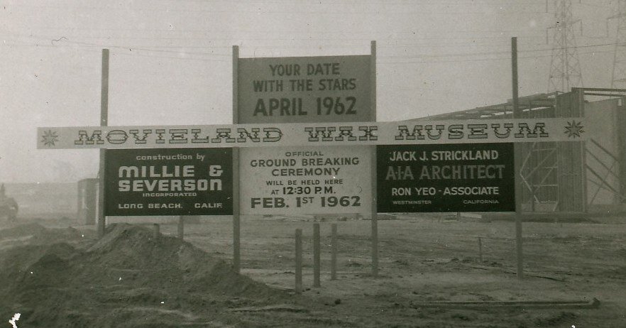 Fig. 1 - Movieland Wax Museum, construction sign, 1961