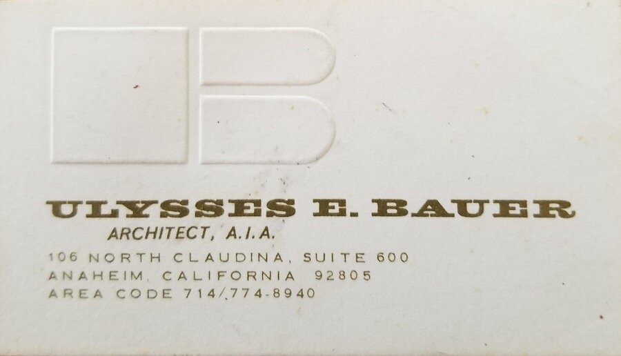  Business card for first office on Claudina in Anaheim, CA 