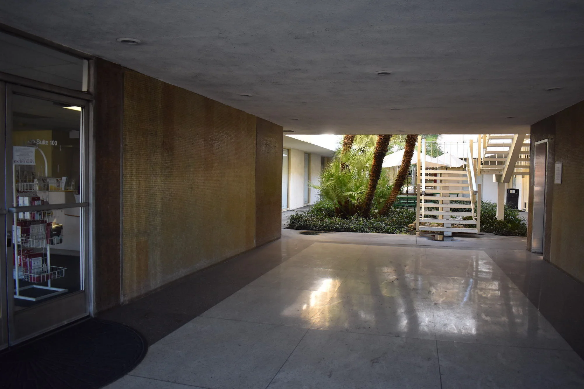 mosaic wall tile and interior courtyard