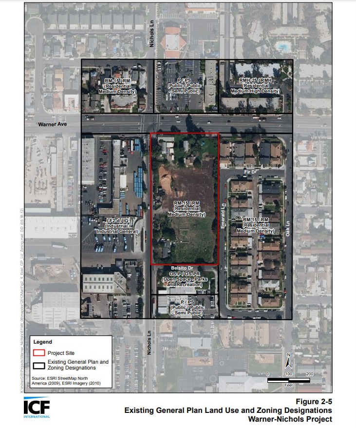 Fig. 24 Aerial view of property showing land-use and zoning. Warner-Nichols Project DEIR, 2012.