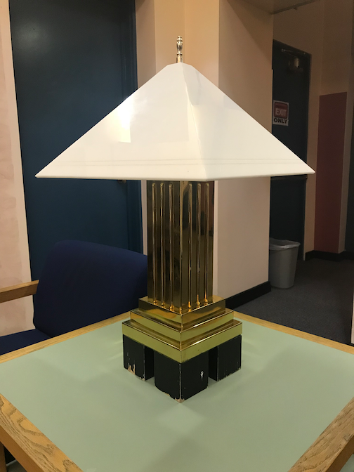 Fig. 7 Original POMO-style brass lamp on painted wooden base. 