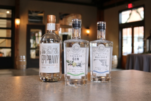 McClintock's Spirits from L-R:&nbsp; Epiphany Vodka, Forager Gin, White Whiskey
