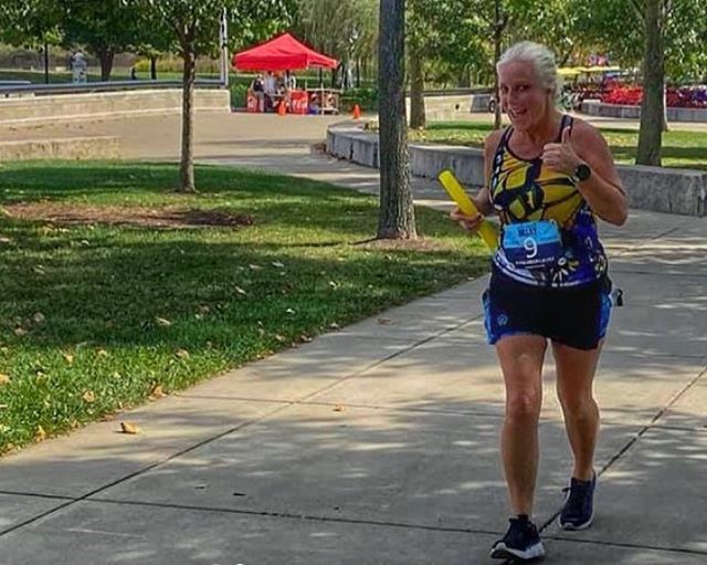 Jenny's thumb's up and ready to run the #ChicagoMarathon on Sunday. &quot;I am a friendly person, very bubbly, outgoing, and extremely determined!&quot;
Yes, she is, in fact! Jenny Haynes @jenruns317 has run 26.2 x 9 &amp; 13.1 x 26. She plans to use